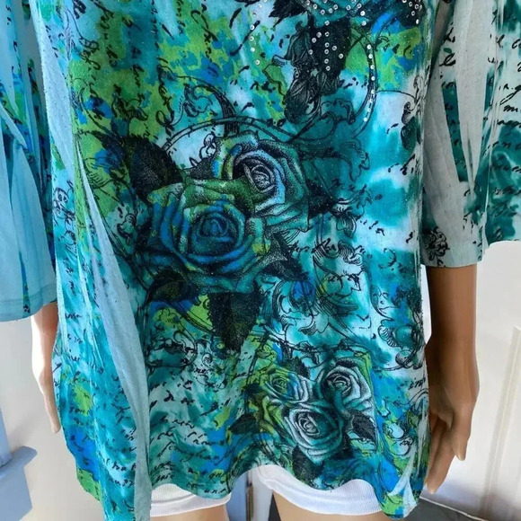 Lane Bryant Floral Print Gemstones V Neck Beach Summer Artsy Top Womens 18/20 - Picture 7 of 8